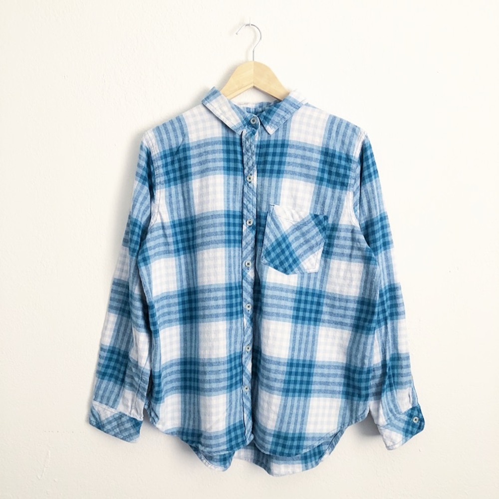 Blue and White Plaid Flannel Shirt - Picture 6 of 6